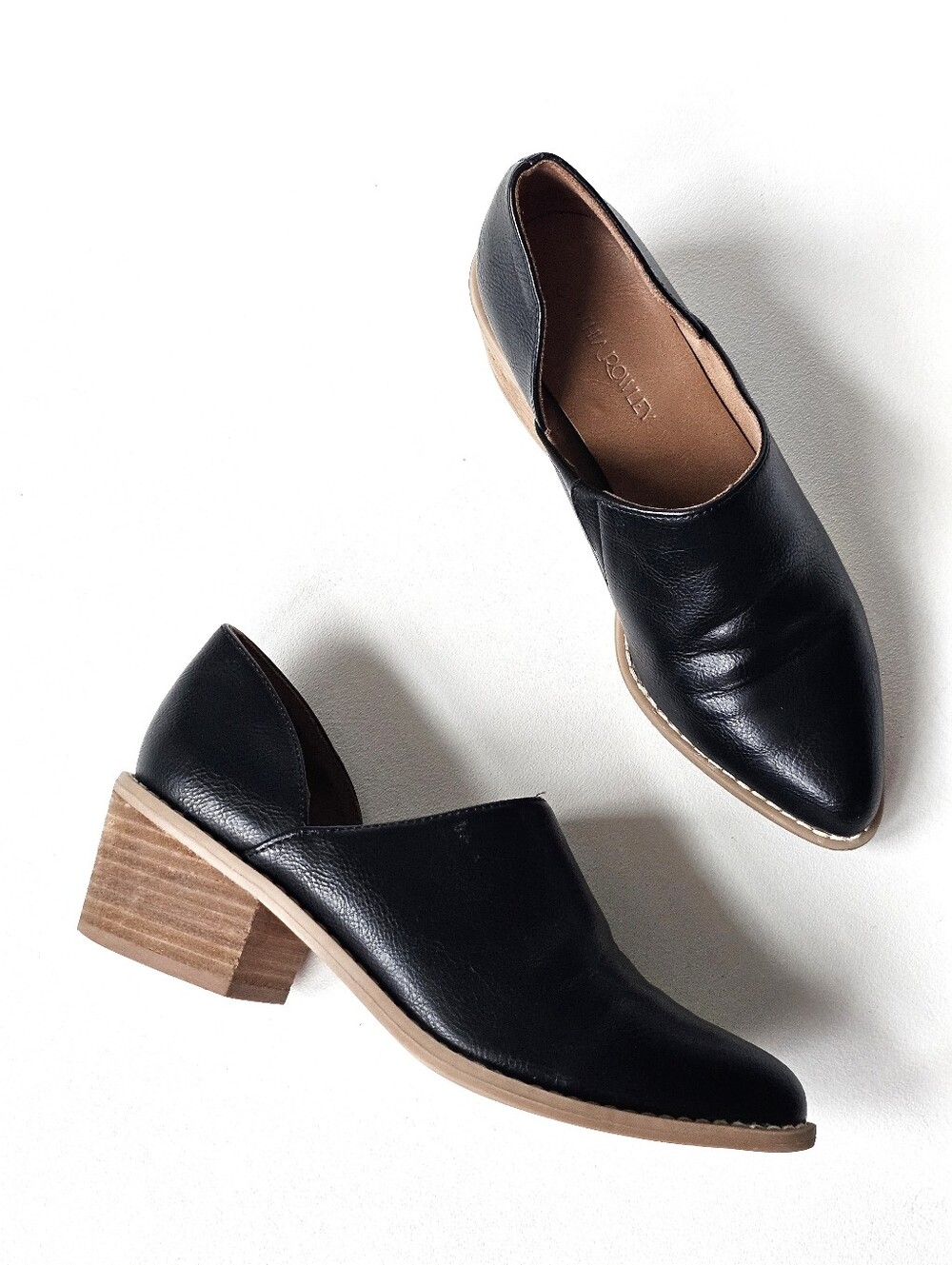 Cynthia Rowley Black Leather D'Orsay Block Heel Booties Size 8